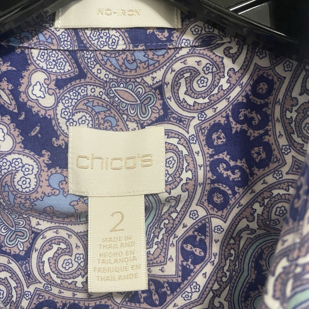 Chicos No Iron Caroline Shirt Womens 2 Large Purple Paisley‎ Artsy Button Up Top - Picture 2 of 9